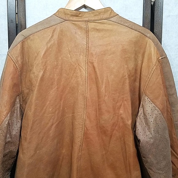 VTG Excelled Tan Genuine leather bomber jacket Distressed Zipper Pockets mens XL - Picture 11 of 12